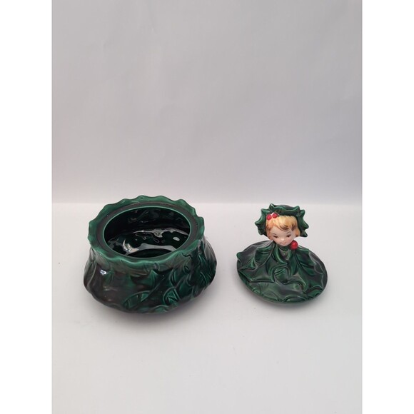 Vintage Japan Top Line Import Holly Girl Candy Dish Lidded Bowl - Picture 3 of 6